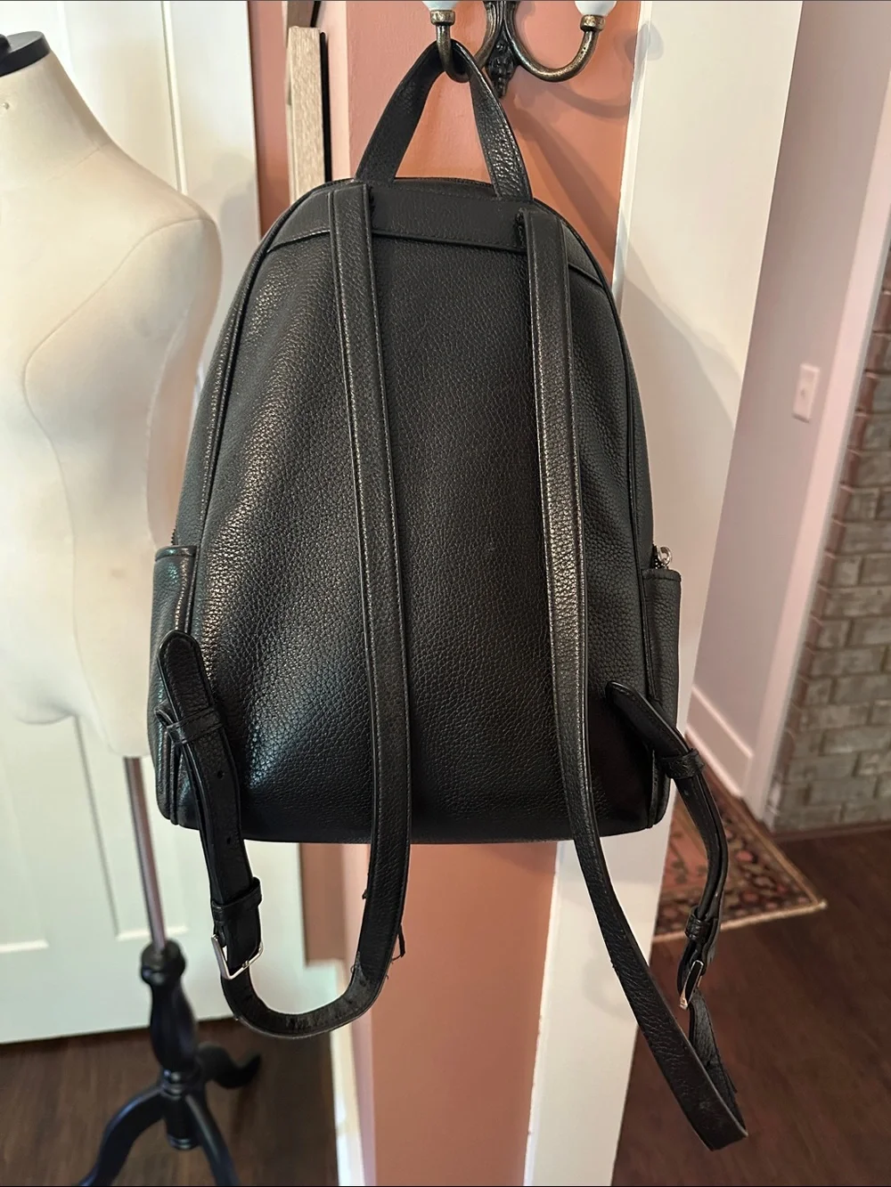 kate spade Leila Dome Black Pebbled Leather Gold Hardware zipper backpack
